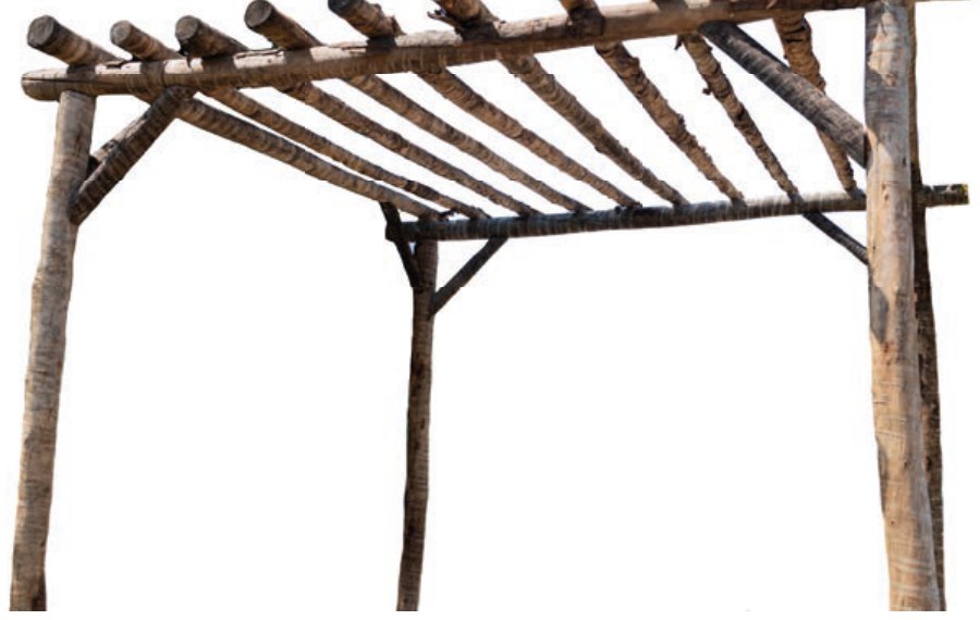 Kit pergola en bois rustique, structure montée, fond neutre.