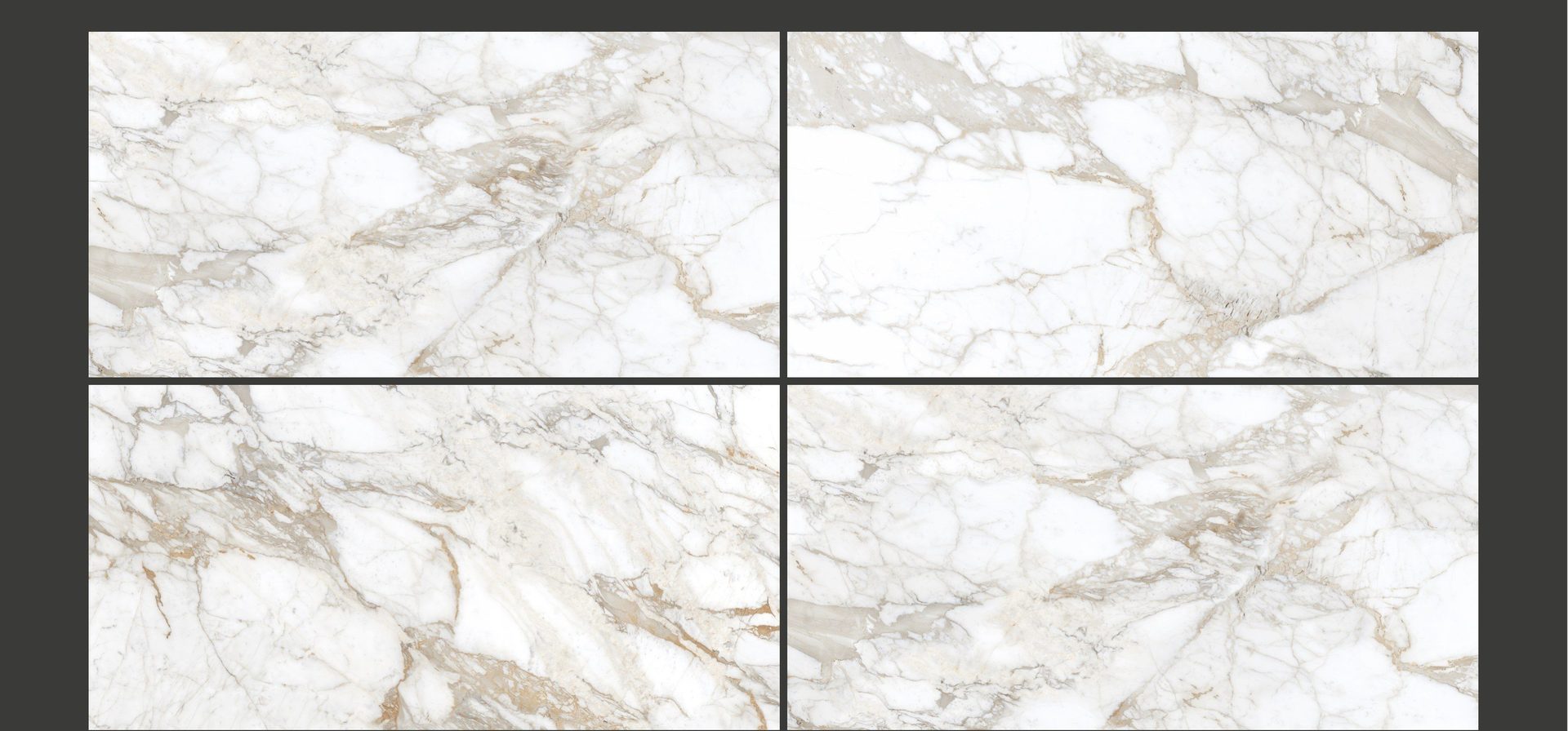 Carrelage grand format effet marbre, décor Calacatta Oro, fini glossy, 600×1200mm.