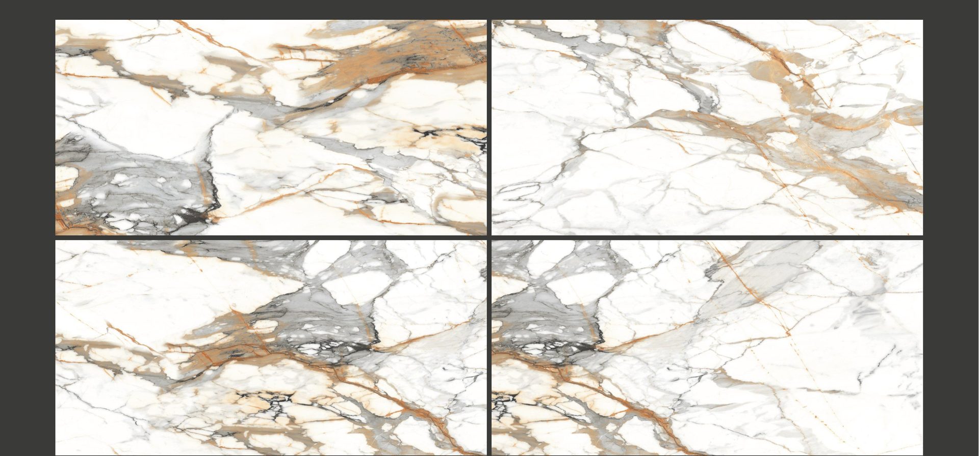 Carrelage grand format effet marbre, décor Calacutta Lux, fini glossy, 600×1200mm.