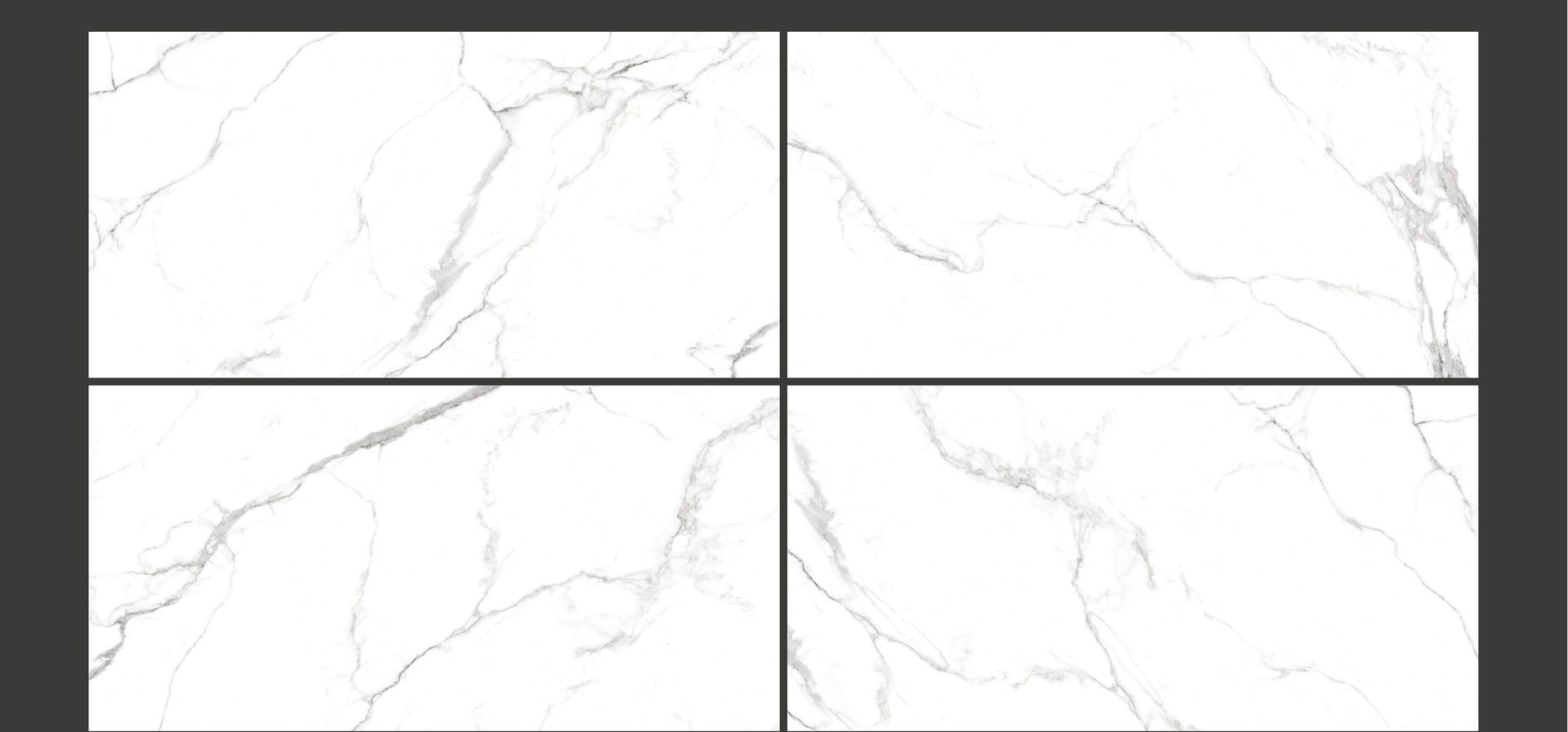 Carrelage grand format effet marbre, décor Carara Natural, fini glossy, 600×1200mm.