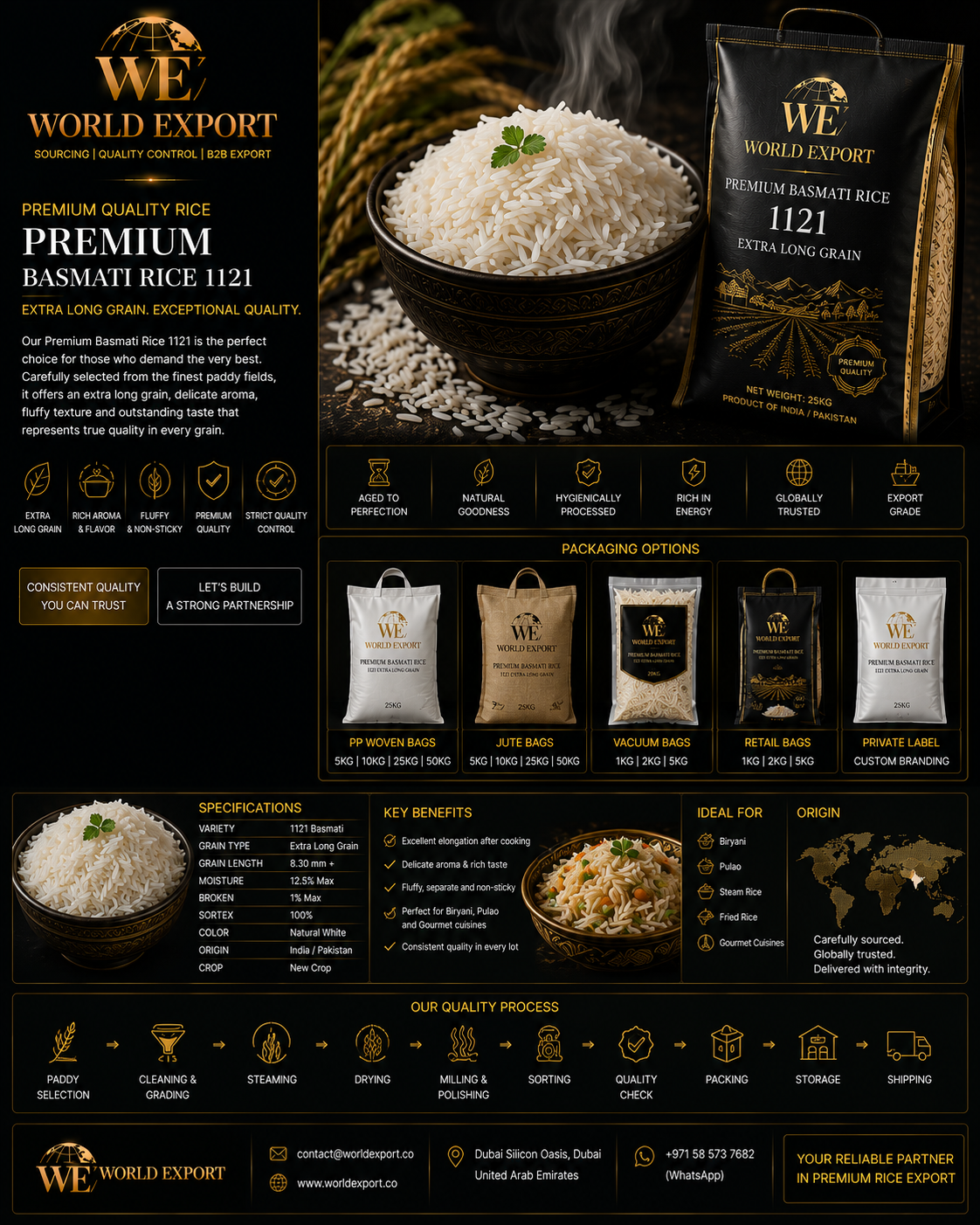 Affiche de marque World Export — riz Premium.