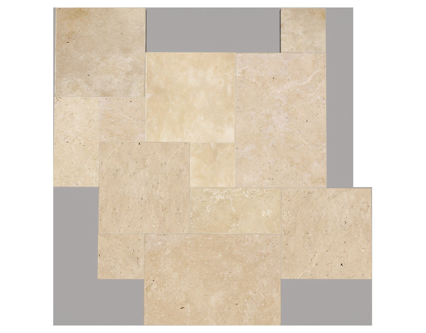 Dallage travertin Ivory, motif Opus, World Export & Co.
